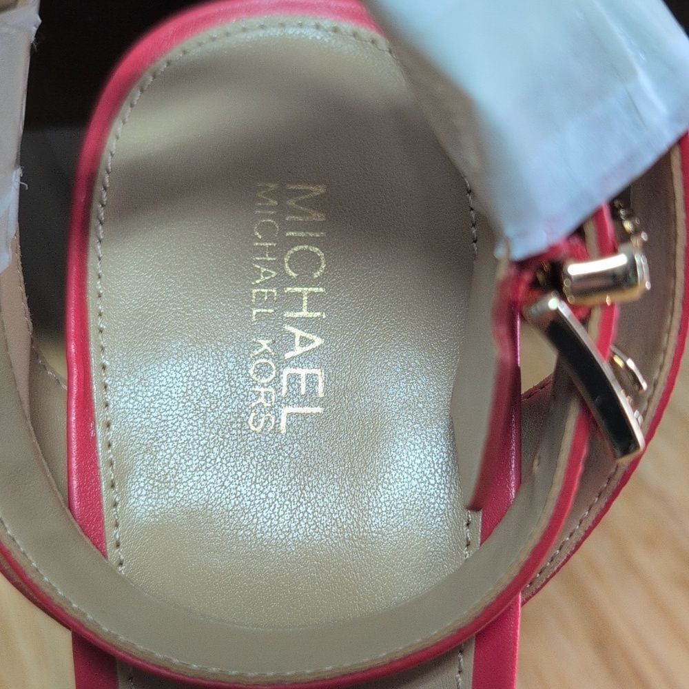 NIB Michael Kors Ashton Spiced Coral Ankle Strap Block Heel Platform Sandals 9M - Picture 5 of 7